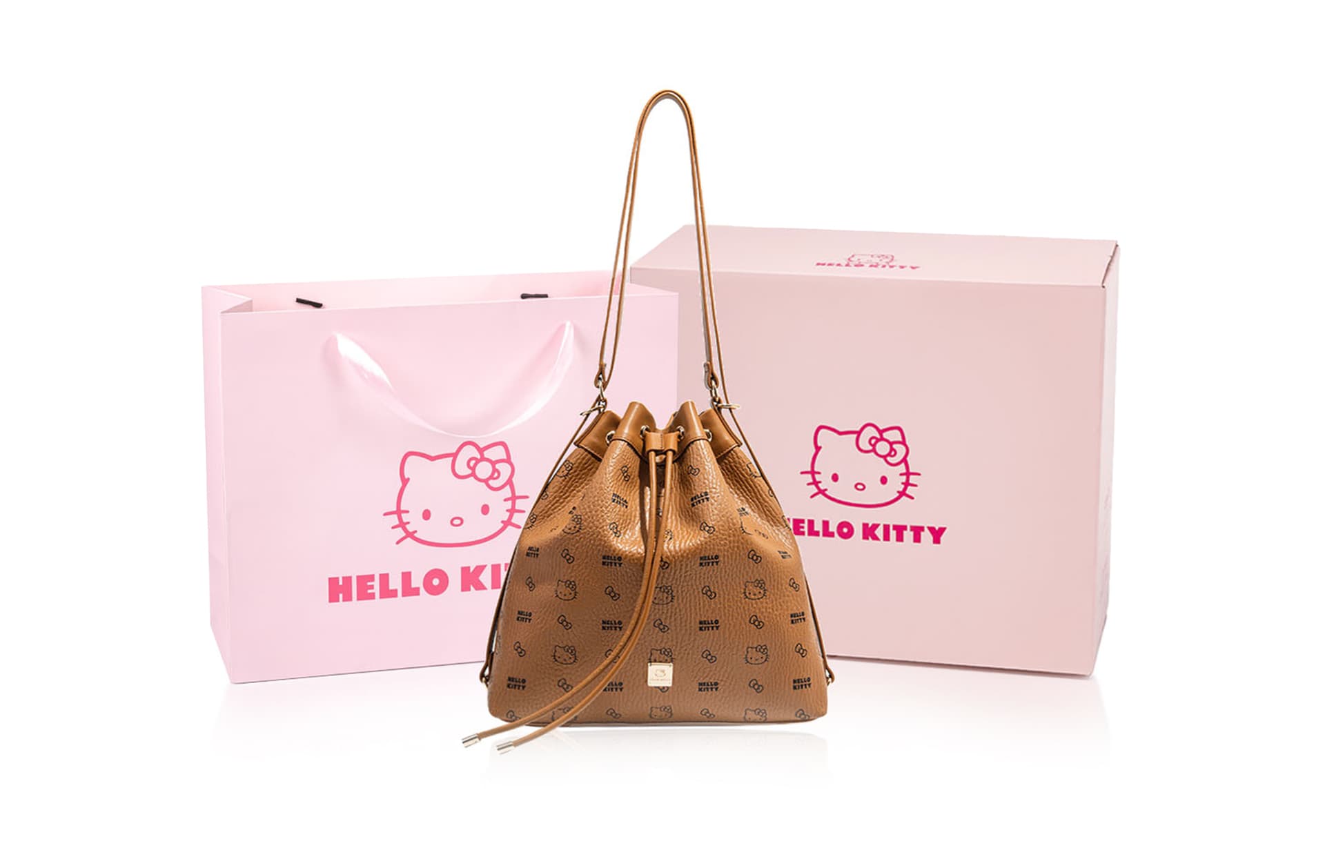 Рюкзак Sanrio Хелло Китти Классический принт Универсальный Нишевый стиль Сумка-ведро с регулируемыми лямками PU Женская Розовый/Коричневый/Молочно-чайный - изображение 2