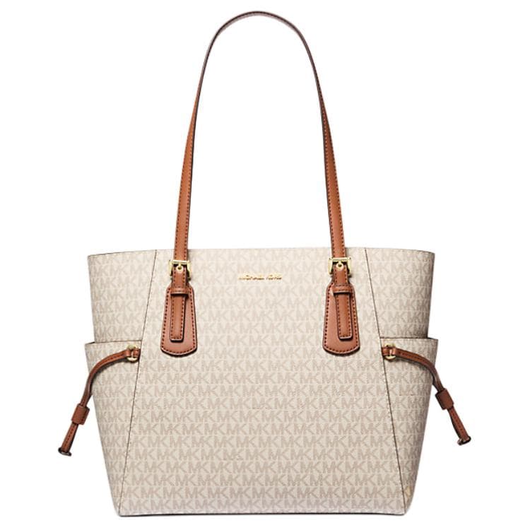 Мини-сумка MICHAEL KORS Voyager Покрытый холст Тоут Сумка Сумка для покупок Сумка на плечо Большая Женская Ваниль - изображение 1