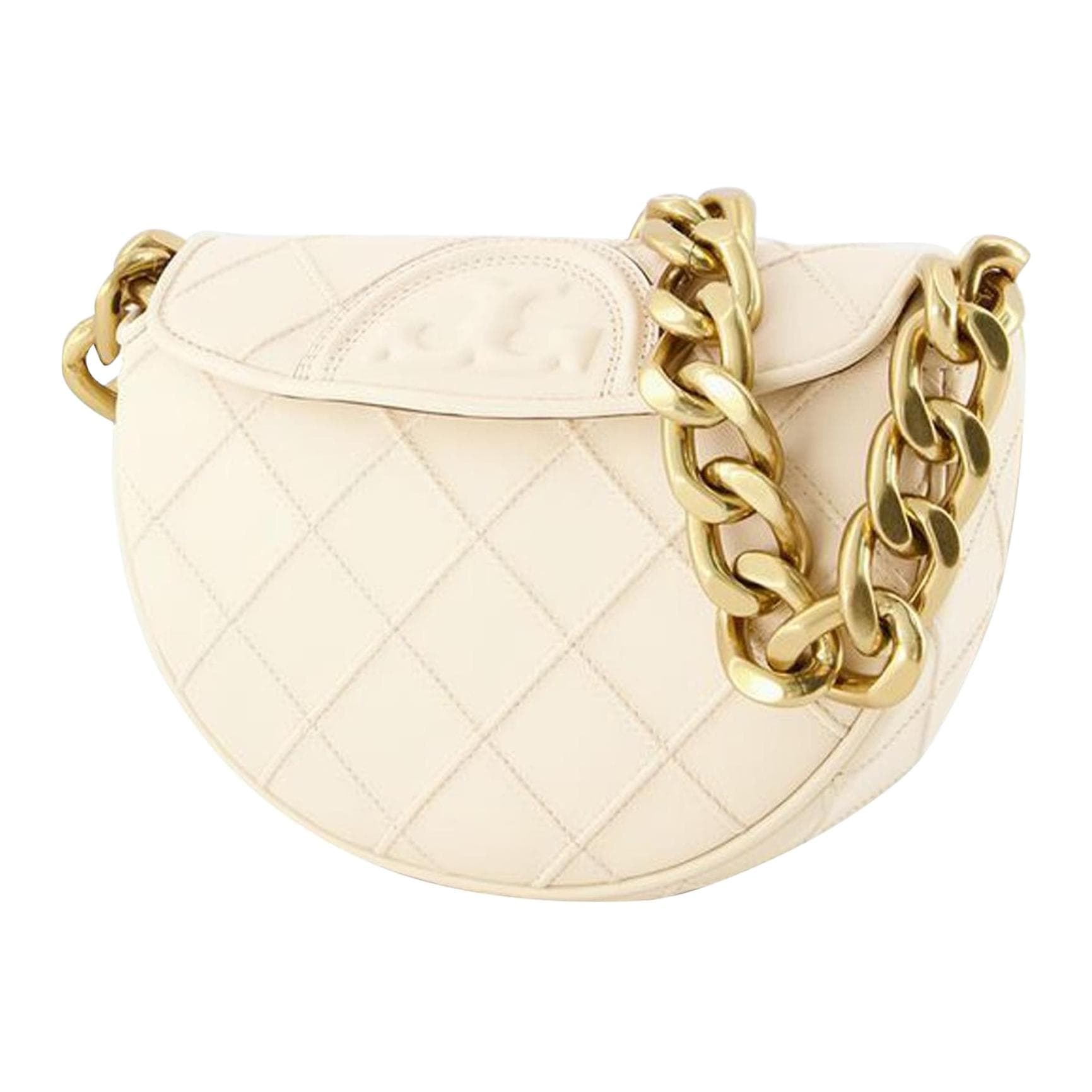 Мини-сумка Tory Burch Fleming Овчина Ткань Сумка через плечо Мини Женская Молочно-белая - изображение 2