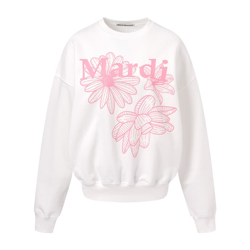 Кофта MARDI MERCREDI Three Flowers Collection SS25 MARDI Свитшот Корейский стиль Женский Белый Розовый - изображение 1
