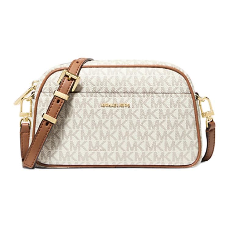 Мини-сумка MICHAEL KORS Jet Set Покрытый холст Сумка через плечо Сумка на плечо Маленькая Женская Коричневая и Белая - изображение 1