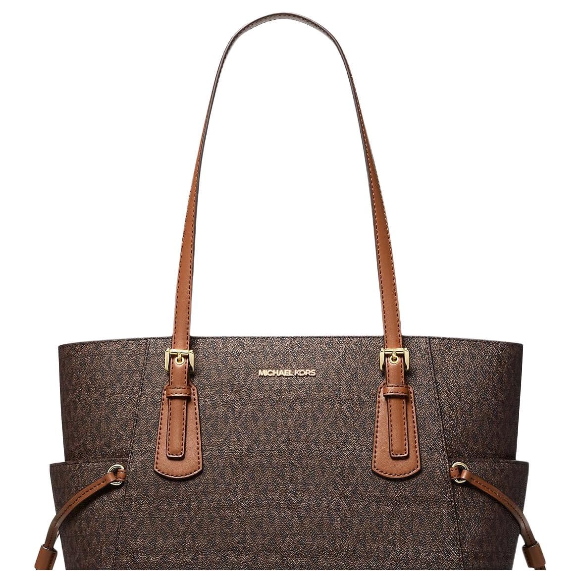 Мини-сумка MICHAEL KORS Voyager Покрытый холст Тоут Сумка Сумка для покупок Сумка Сумка через плечо Большая Женская Коричневая - изображение 3