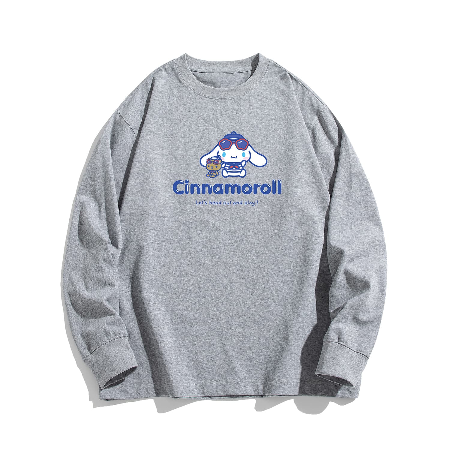 Футболка Sanrio x CINNAMOROLL Совместная коллекция Американский винтаж Плотный 100% хлопок Дышащий Круглый вырез Экстра свободный Базовый слой Мультяшный рисунок С принтом Парный Повседневный Универсальный Модный бренд Спорт Длинный рукав Унисекс - изображение 1