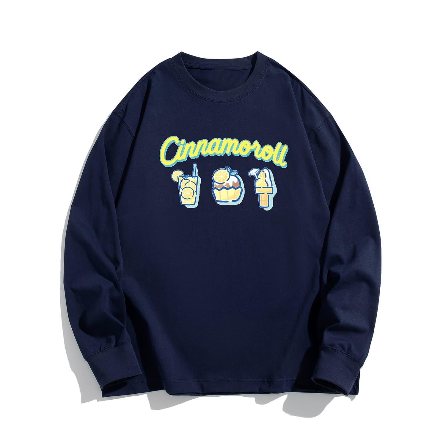 Футболка Sanrio x CinnaMoroll Коллекция с Cinnamoroll Преппи стиль Американский винтаж Универсальный круглый вырез Унисекс осенняя футболка с длинным рукавом - изображение 1