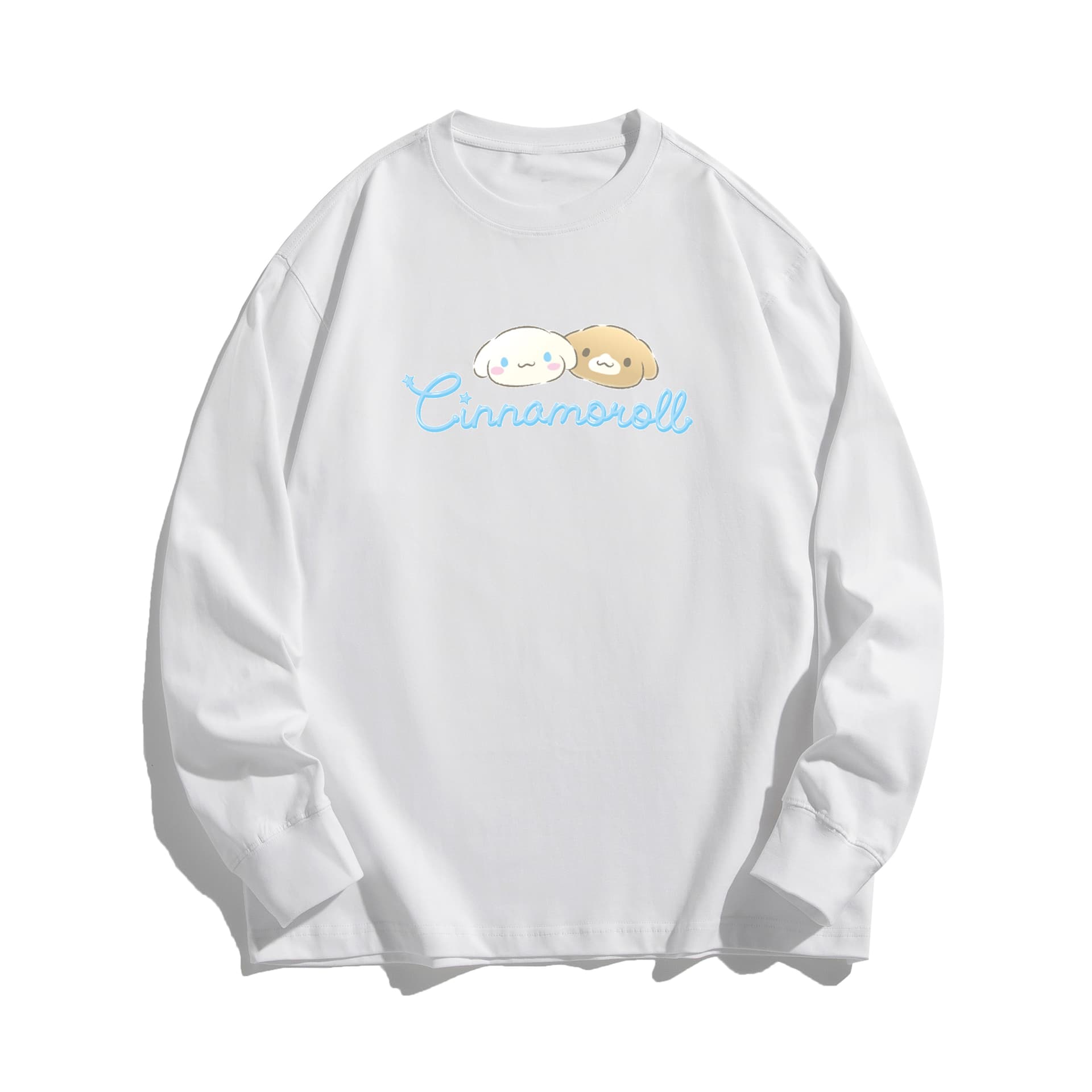 Футболка Sanrio x CINNAMOROLL Совместная коллекция Cinnamonroll Принт с буквами Парный Повседневный Унисекс Длинный рукав 100% хлопок Круглый вырез Универсальный - изображение 1