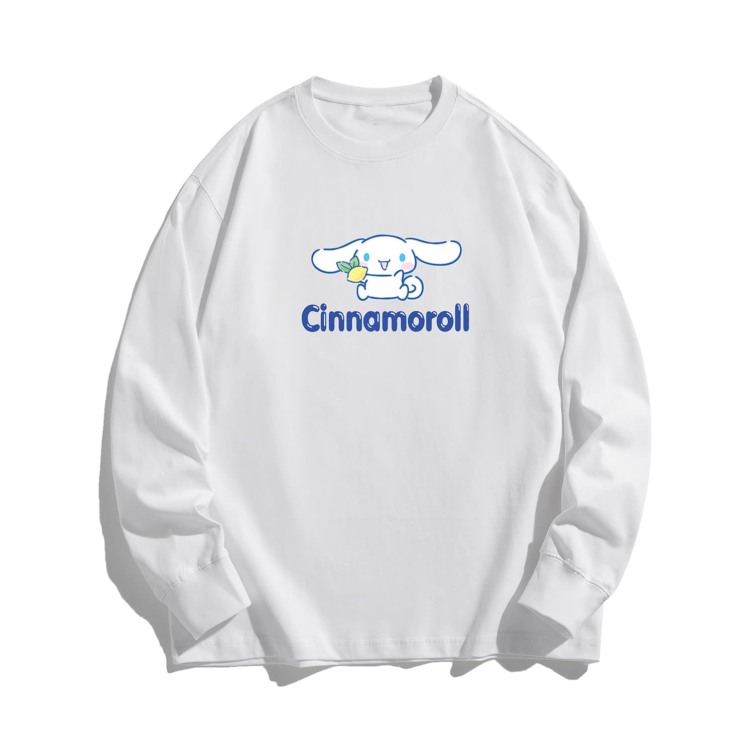 Футболка Sanrio x CINNAMOROLL Совместная коллекция Cinnamonroll Мультяшный Логотип бренда Минималистичный Парный Американский уличный стиль 100% хлопок Круглый вырез Экстра свободный Повседневный Длинный рукав Унисекс - изображение 1
