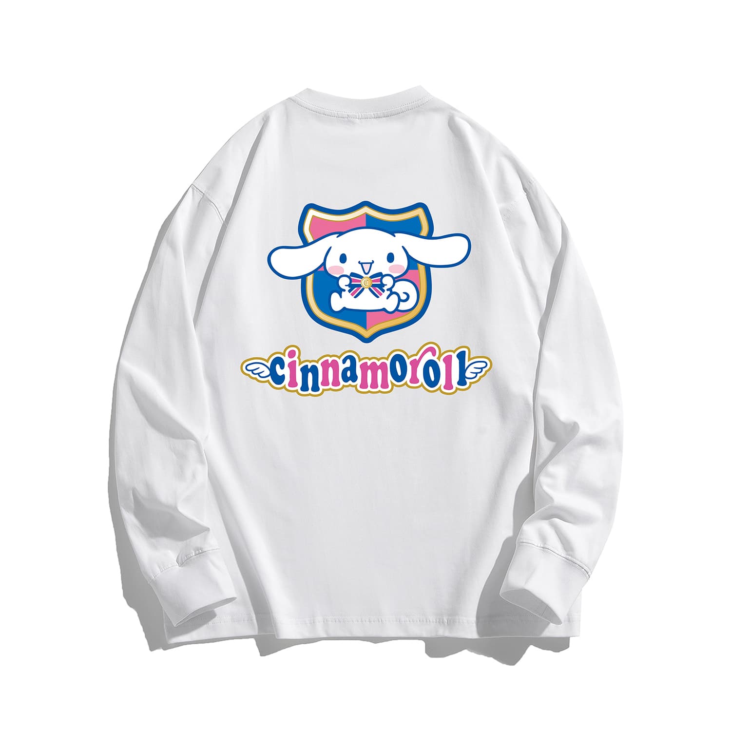Футболка Sanrio x Cinnamoroll Унисекс футболка с мультяшным рисунком, 100% хлопок, плотный, модный, удобный, дышащий, базовый, универсальный, спорт & фитнес, повседневный, экстра свободный, круглый вырез, пуловер, длинный рукав - изображение 1