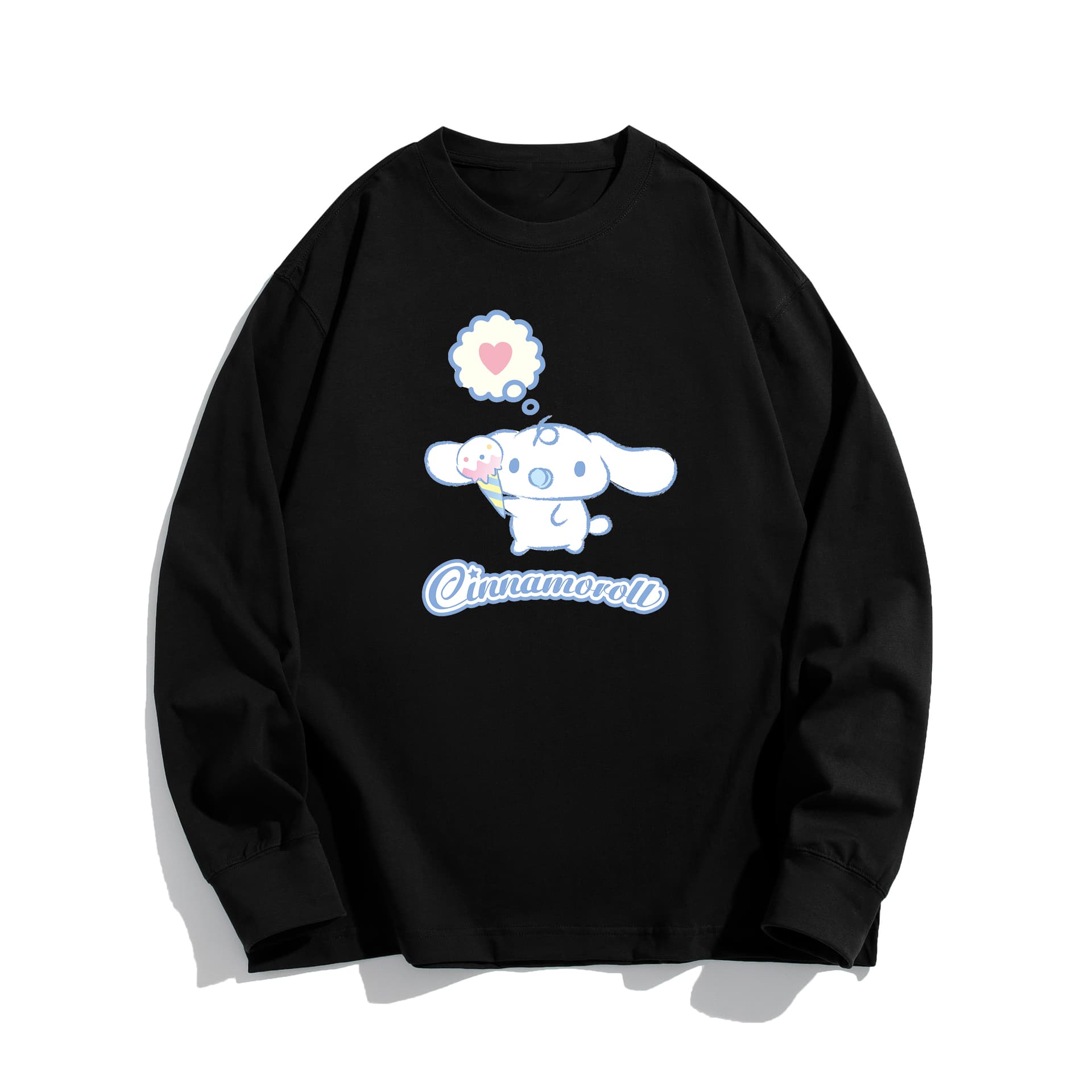 Футболка Sanrio x CINNAMOROLL Унисекс футболка с длинным рукавом в японском стиле, модный бренд, мультяшный рисунок, принт с буквами, стильная боковая молния - изображение 1