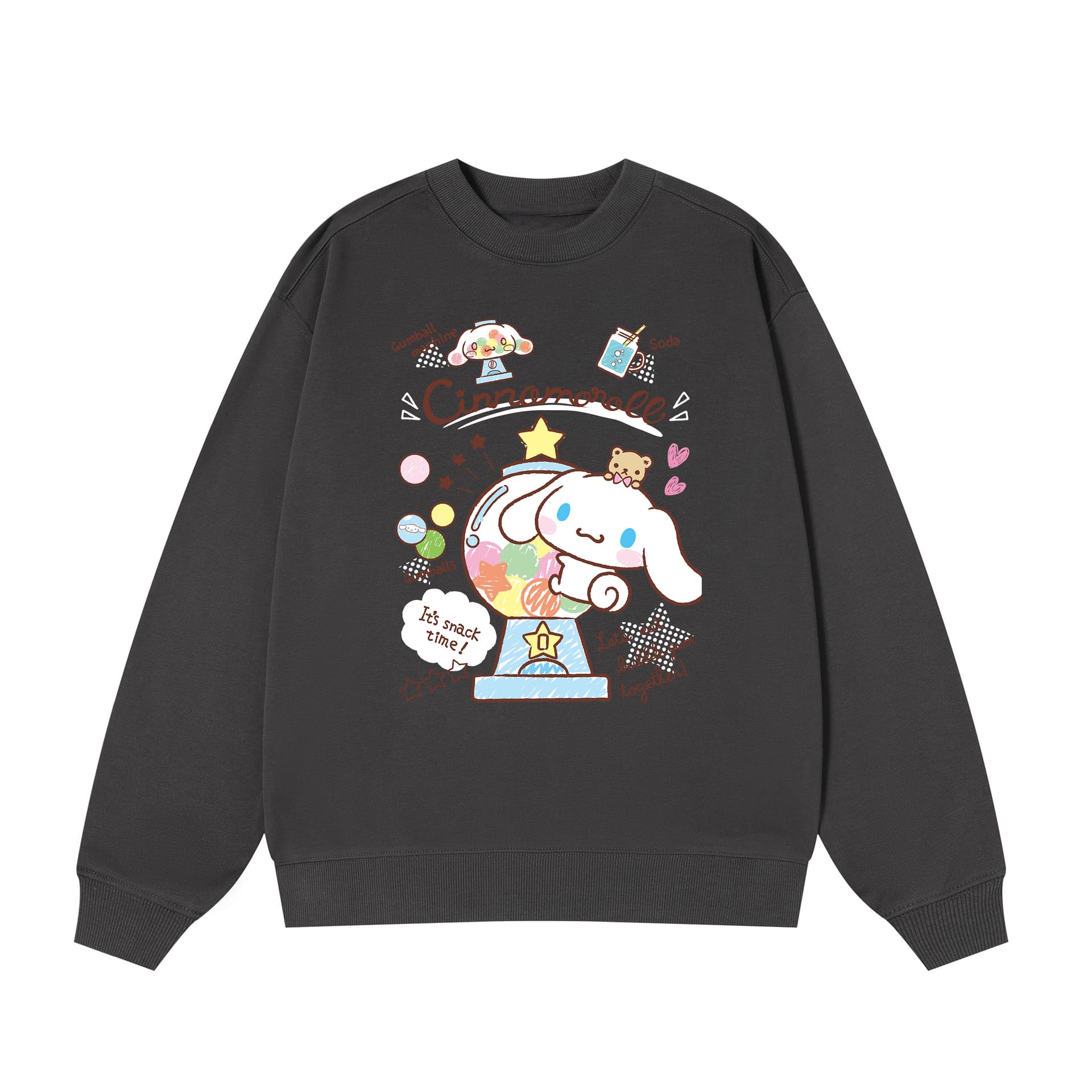 Худи Sanrio x Hello Kitty, Cinnamoroll Толстовка унисекс с мультяшным рисунком, экстра свободный, спущенное плечо, круглый вырез - изображение 1