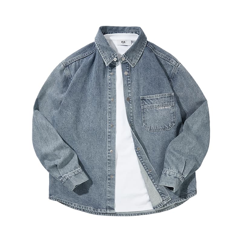 Рубашка HLA Синий Серый DENIM GRADIENT (Средний) 8C Мужская Рубашка - изображение 1