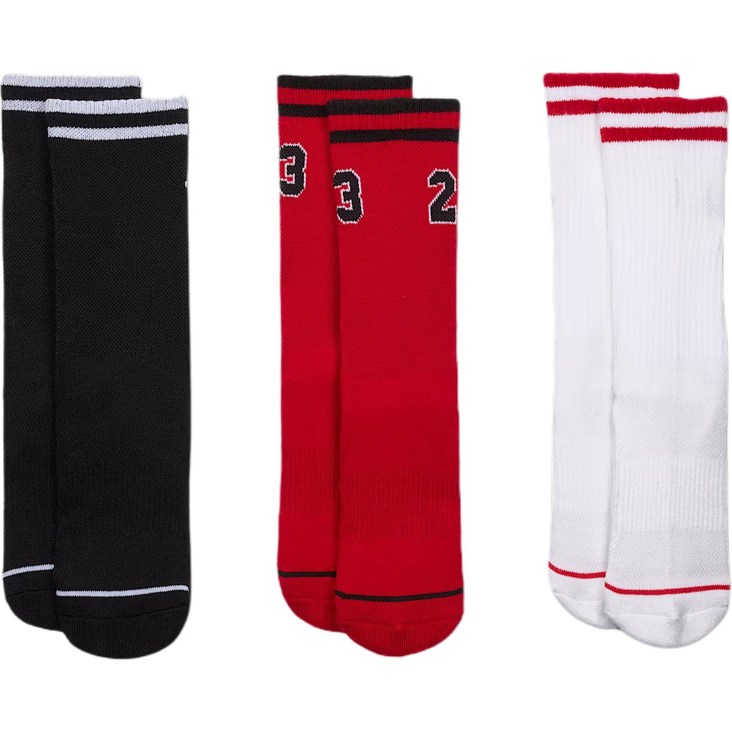Jordan Apparel 3 Pack (Black+Red+White) Kids Socks Джордан Аппарелл 3 Пачка (Черный+Красный+Белый) Детские Носки - изображение 1