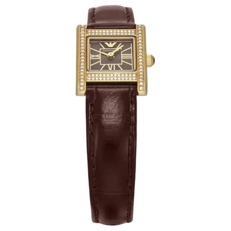 Механические часы EMPORIO ARMANI GENNI Часы на запястье Кварцевый механизм Кожаный ремешок 26 мм Коричневый циферблат Женские часы - изображение 3
