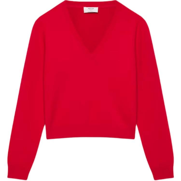 ARITZIA FW25 Bare Плюшевый круглый узор V-образный вырез свитер плюшевый круглый узор свитер женский - изображение 1