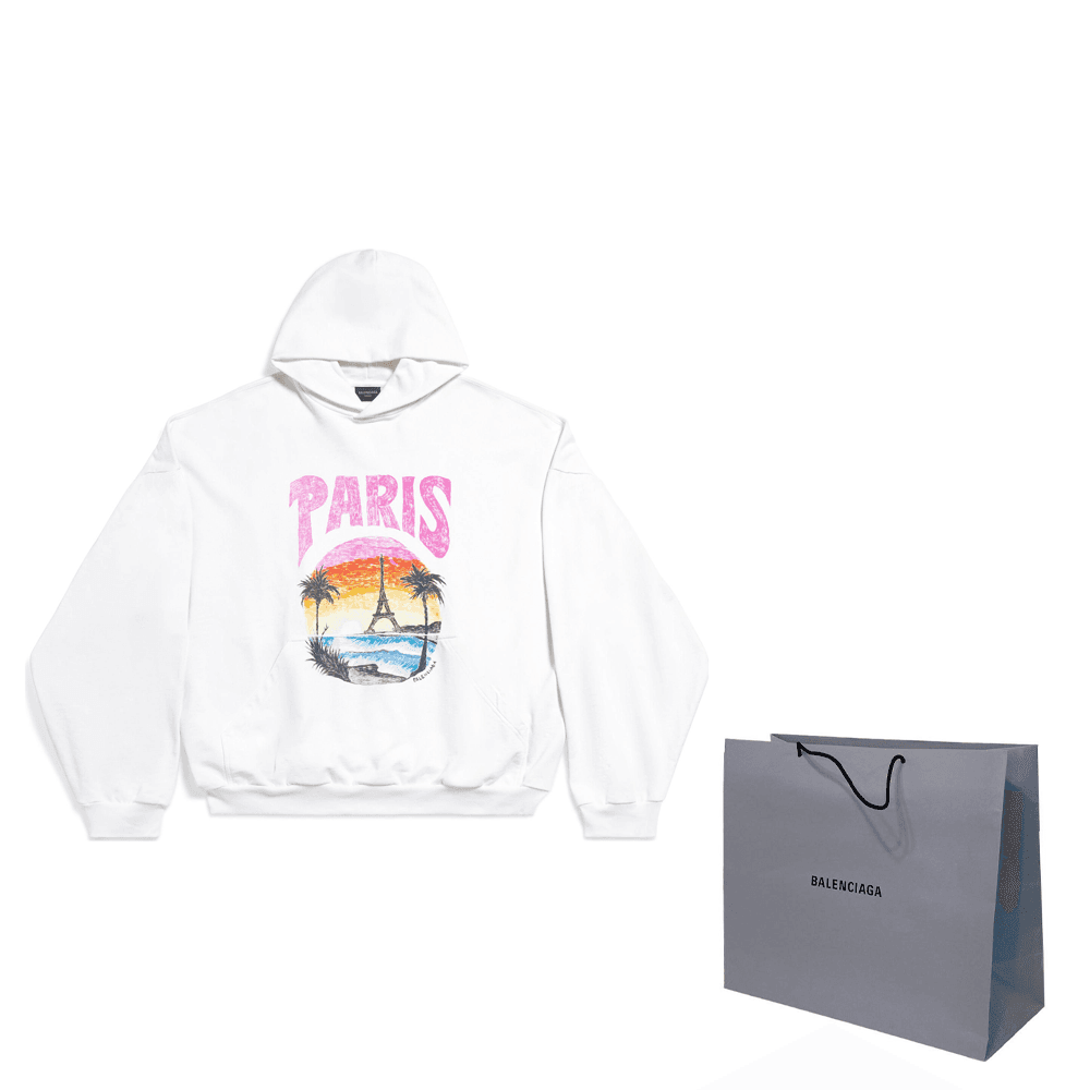 Худи Balenciaga Paris Tropical Round Hoodie White/Pink - изображение 8