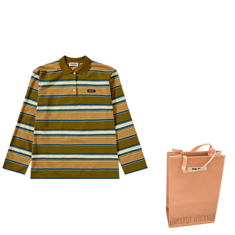 Miu Miu SS24 Striped Knit Polo Green - изображение 9