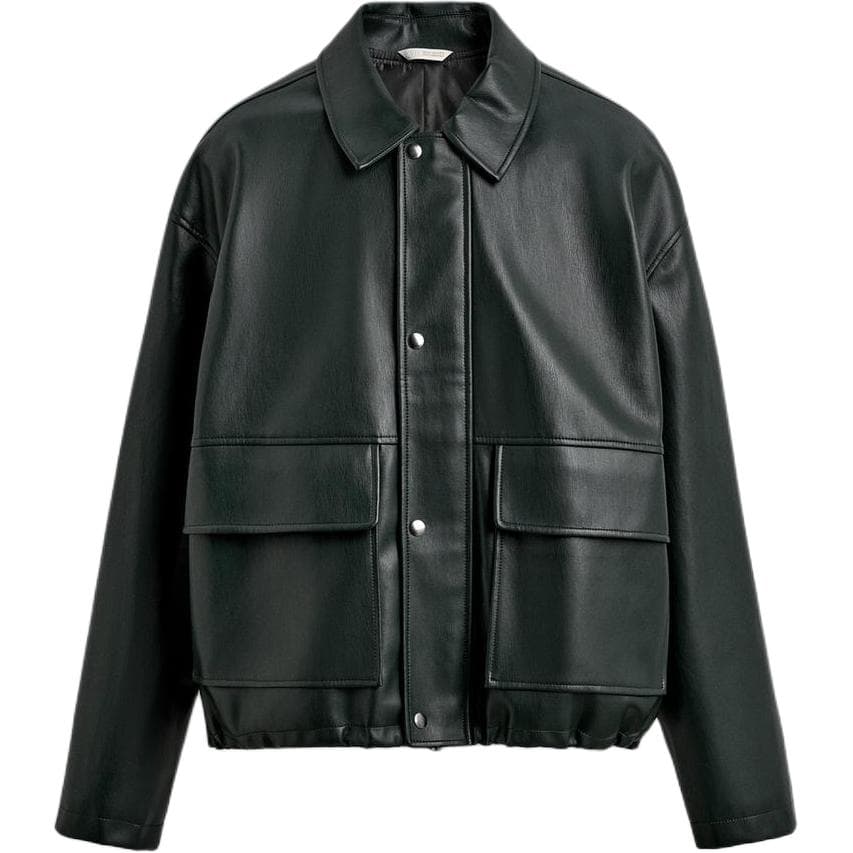 Кожаная куртки ZARA Темно-зеленый Мужская кожаная куртка - изображение 1