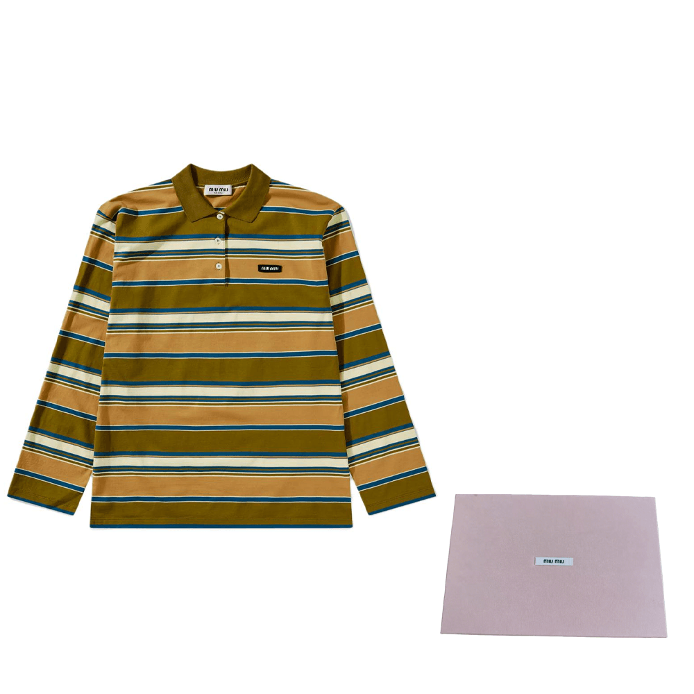 Miu Miu SS24 Striped Knit Polo Green - изображение 10