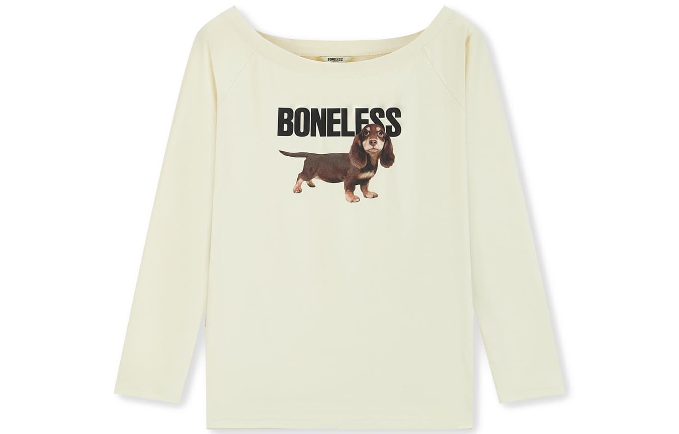 Футболка BONELESS Длиннорукавный топ с принтом таксы и асимметричным плечом Универсальный черный - изображение 3