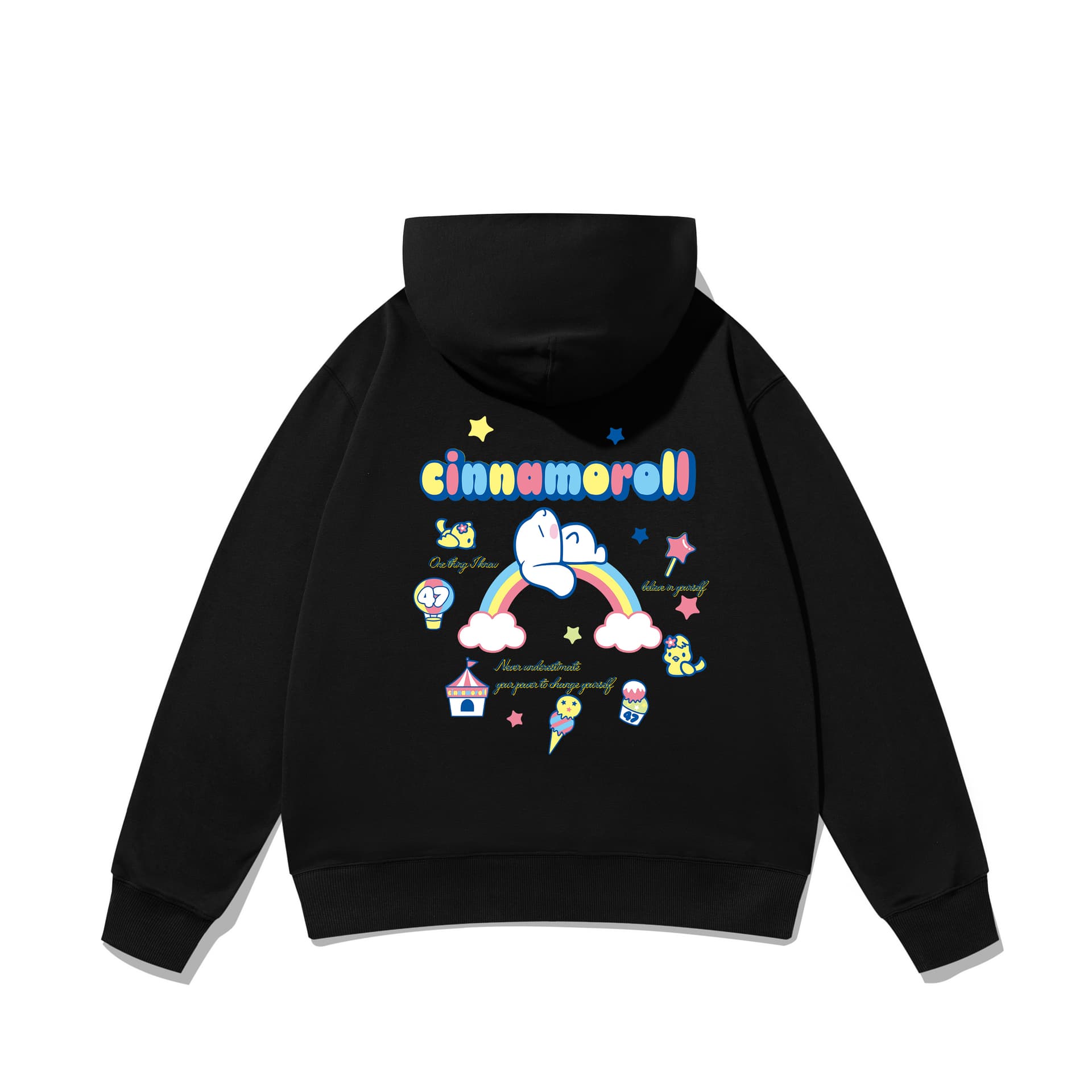 Худи Sanrio x Cinnamoroll Совместная коллекция Мультяшный рисунок Принт с буквами Американский Плотный Стиль хип-хопа С капюшоном Свободный покрой Парный Модный Универсальный Повседневный Спортивный Толстовка Унисекс - изображение 1