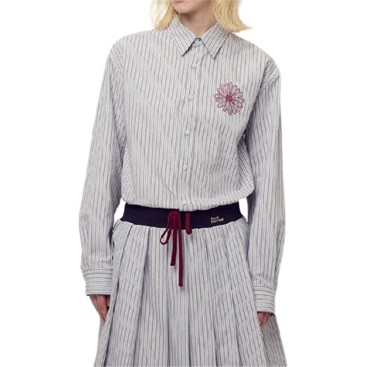 Блузка MARDI MERCREDI FW25 Хлопковая рубашка с полосами лаковый синий бордовый женская - изображение 1