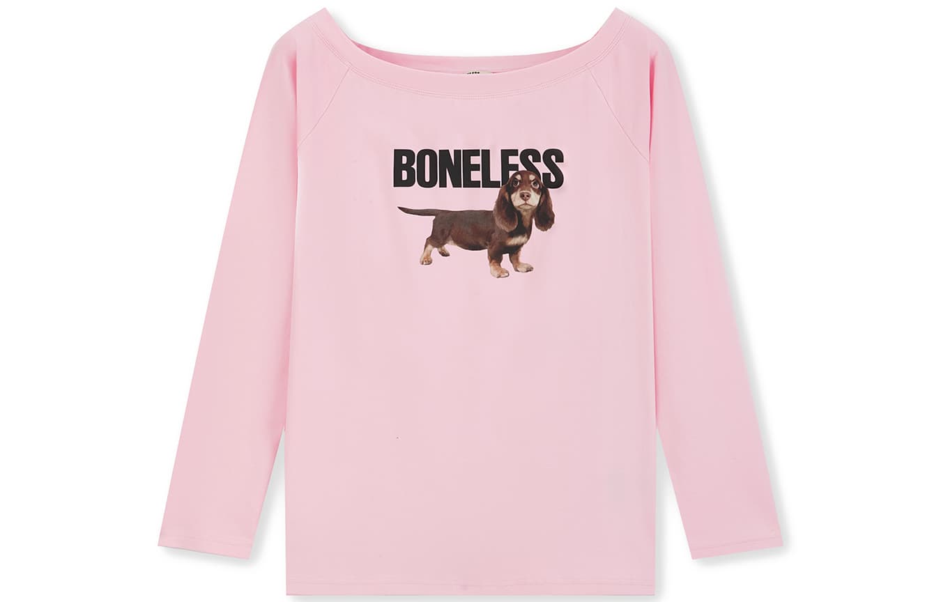 Футболка BONELESS Длиннорукавный топ с принтом таксы и асимметричным плечом Универсальный черный - изображение 5