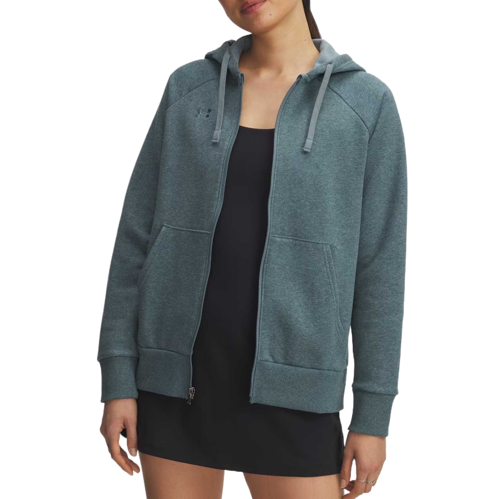 Худи Under Armour Rival Fleece Однотонный С капюшоном Термический Молния С флисовой подкладкой Толстовка Женское - изображение 1