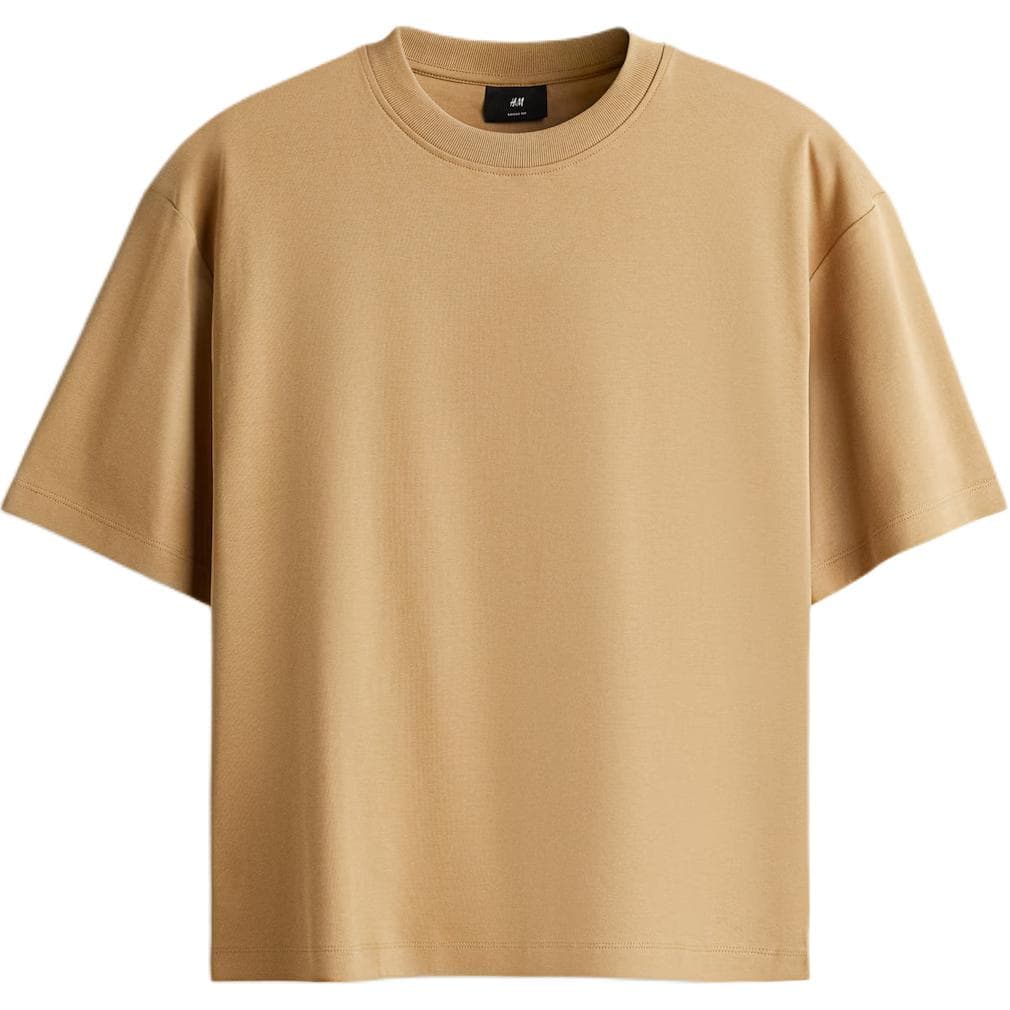 Футболка H&M Свободный покрой минималистичный однотонный ребристая ткань круглый вырез прямой фасон короткий рукав футболка мужской - изображение 1