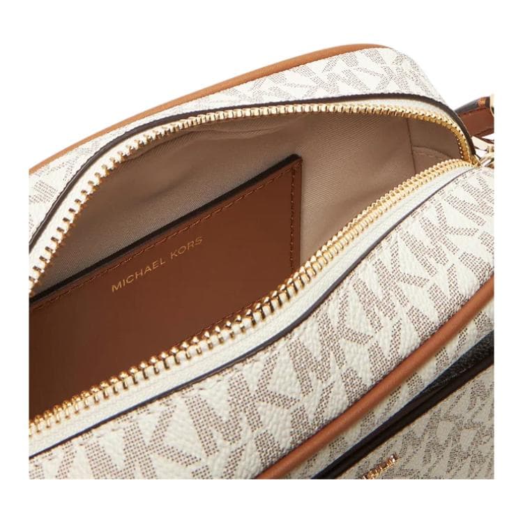Мини-сумка MICHAEL KORS Jet Set Покрытый холст Сумка через плечо Сумка на плечо Маленькая Женская Коричневая и Белая - изображение 5