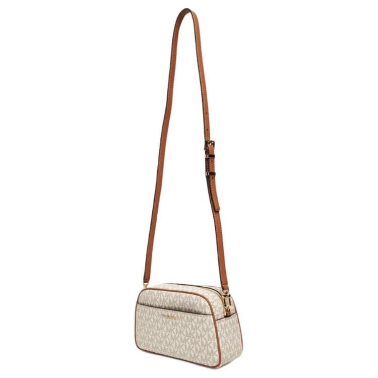 Мини-сумка MICHAEL KORS Jet Set Покрытый холст Сумка через плечо Сумка на плечо Маленькая Женская Коричневая и Белая - изображение 2