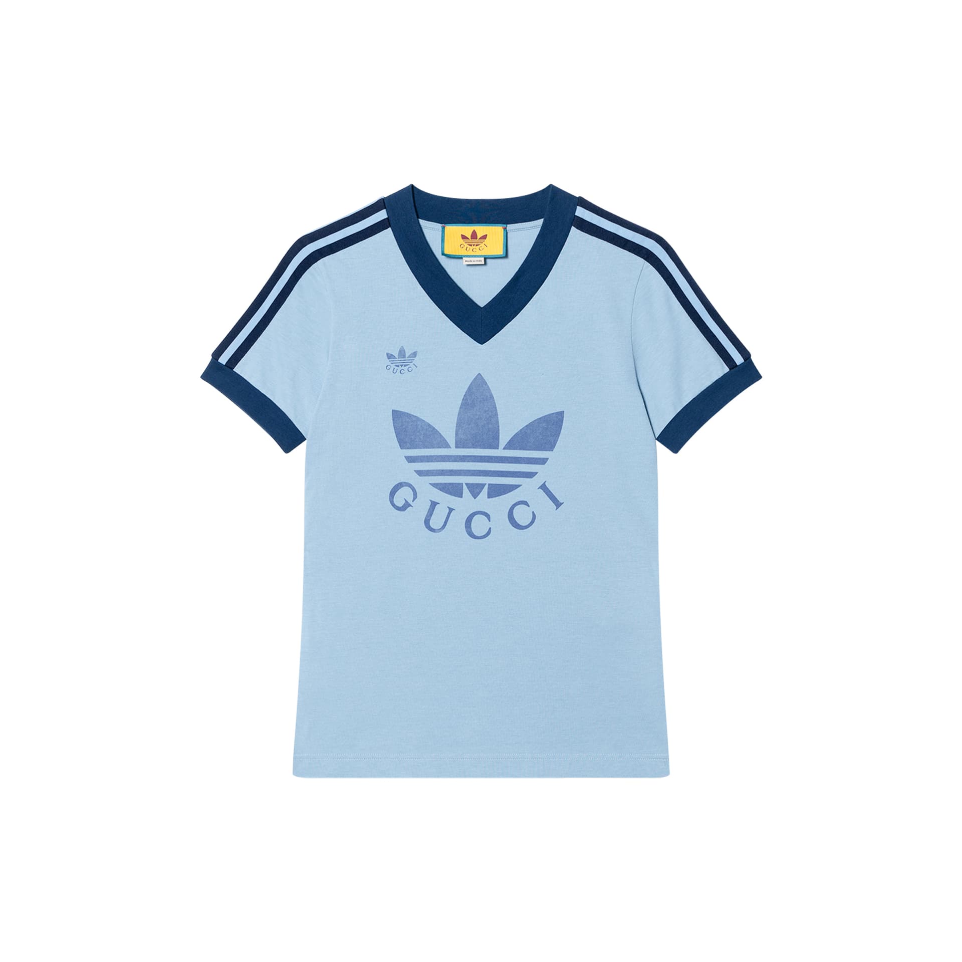 Футболка Gucci x Adidas V-Neck T-Shirt Blue - изображение 1