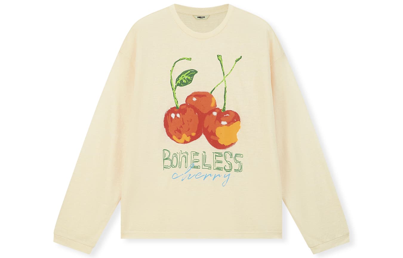 Футболка BONELESS Длиннорукавный топ с принтом вишни и граффити, свободный, эластичный, дышащий, женский - изображение 3
