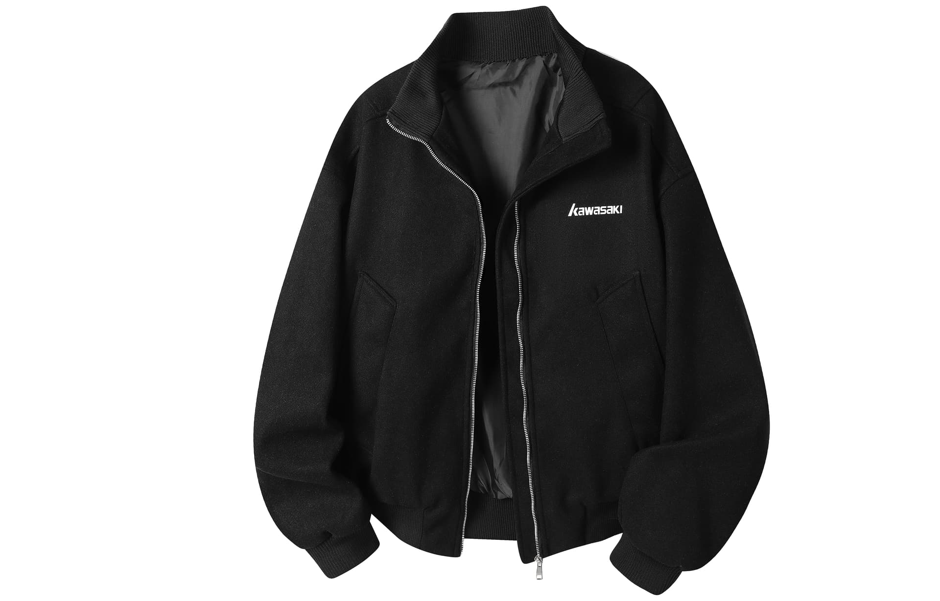 Куртка Kawasaki Американский винтаж роскошная уличная одежда однотонный с буквами Cleanfit шерсть удобный износостойкий мягкий повседневный свободный универсальный тренер отложной воротник куртка унисекс - изображение 1