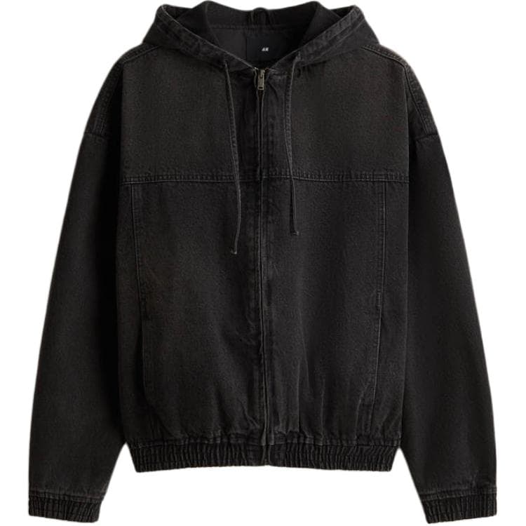 Джинсовая куртка H&M Мужская джинсовая куртка с капюшоном на молнии, свободного кроя, минималистичный дизайн, длинный рукав - изображение 1
