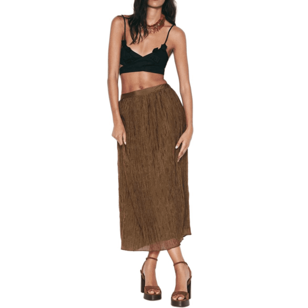 Юбка ZARA Khaki Женские Повседневные Длинные Юбки - изображение 1
