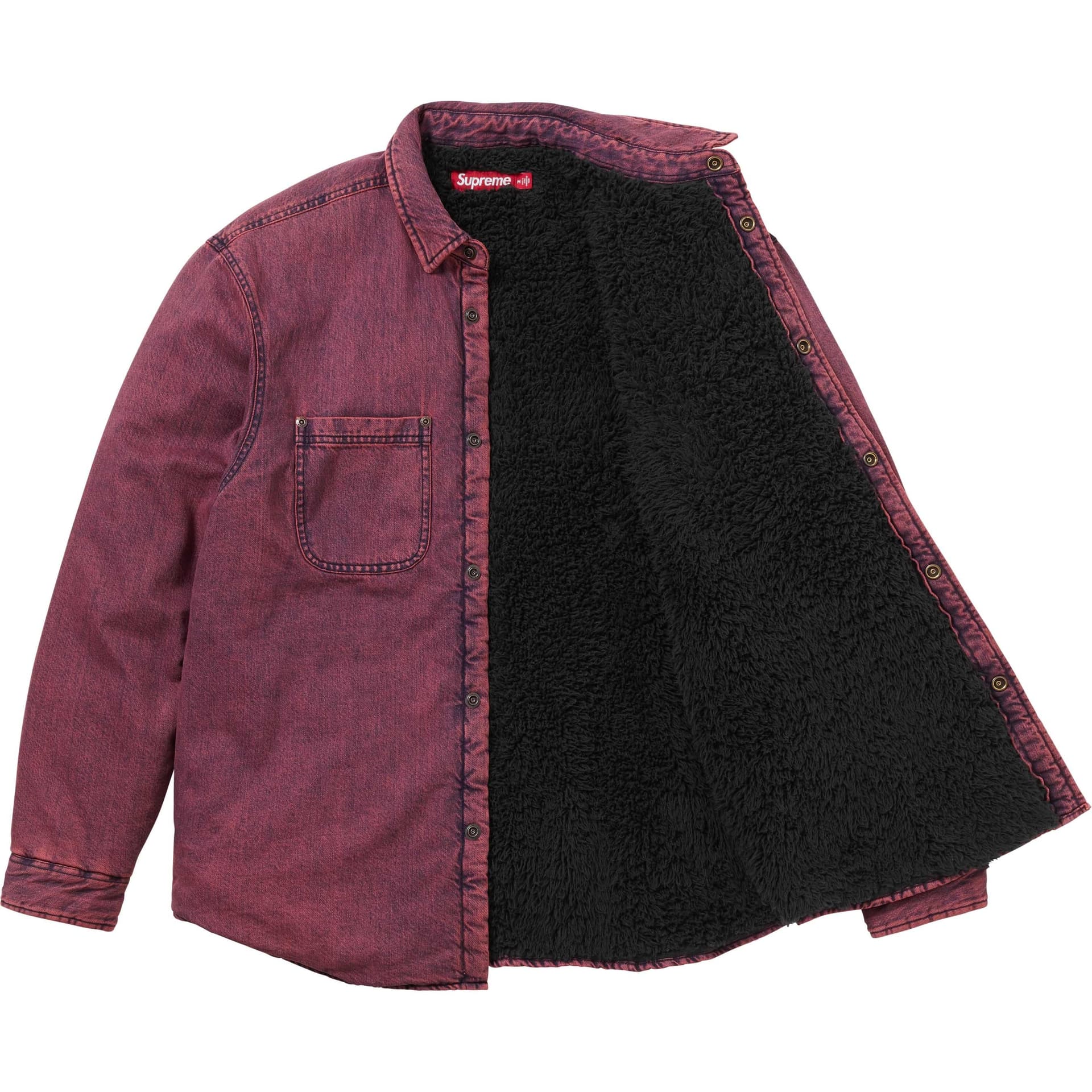 Рубашка Supreme FW25 WEEK3 Деним Работная Рубашка с Подкладкой из Овчины Унисекс - изображение 3
