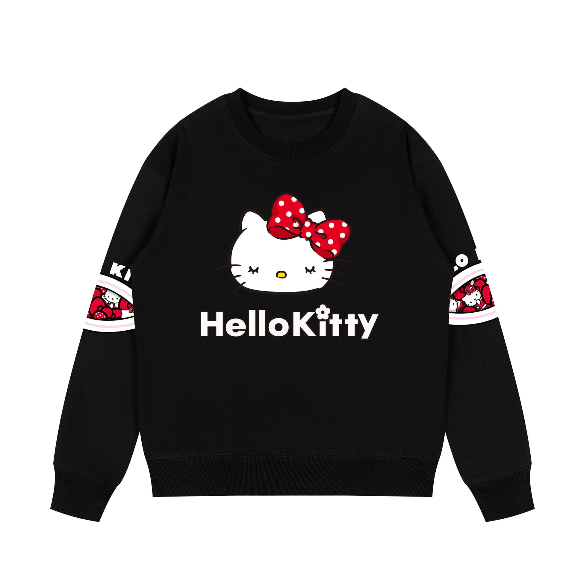 Худи Sanrio x Hello Kitty Совместная коллекция Hello Kitty Эксклюзивный индивидуальный экстра свободный удобный мягкий пуловер круглый вырез базовая рубашка милый мультяшный модный универсальный флисовая подкладка термозащитный унисекс Толстовка - изображение 1