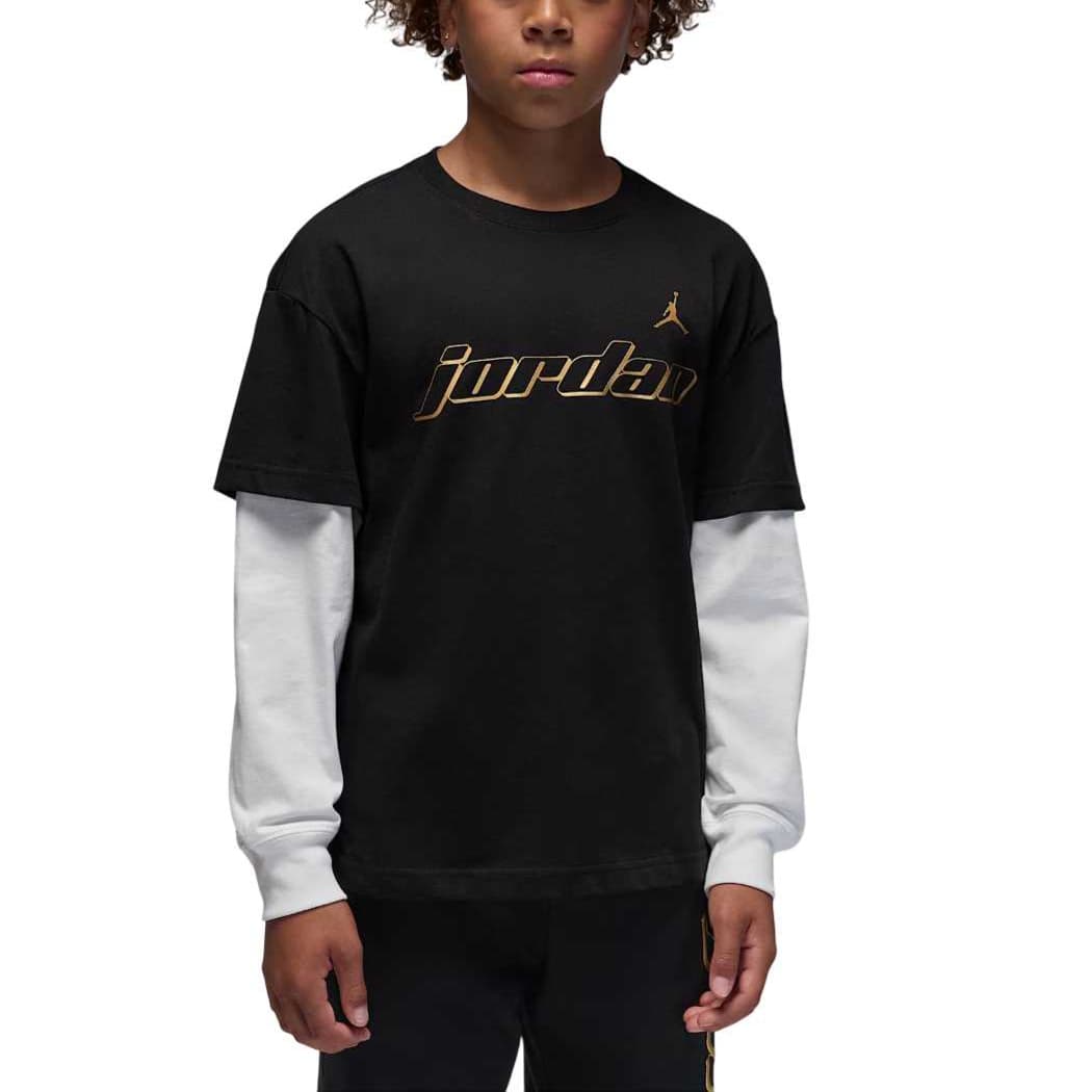 Футболка Jordan T-shirt Mountainside Круглый вырез Цветовой блок Пуловер Длинный рукав Имитация двухслойности Детский - изображение 1