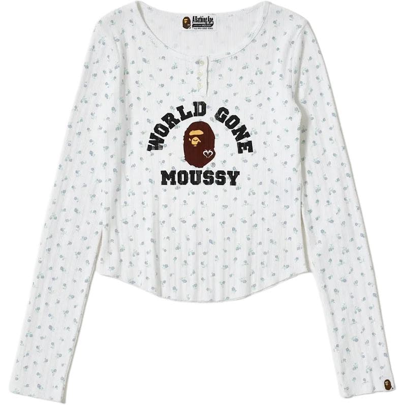 Футболка A BATHING APE X MOUSSY Набор волшебных цветов в рукав T-рубашка женская - изображение 1