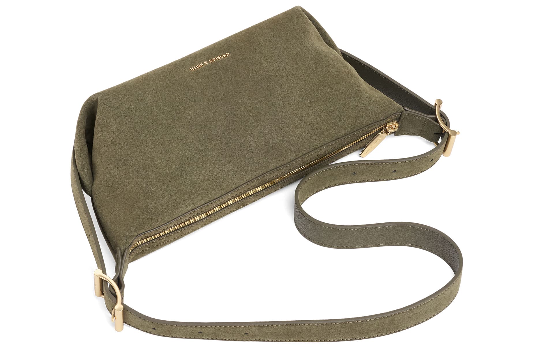 Мини-сумка CHARLES&KEITH Винтажная замшевая сумка на плечо из искусственной кожи, сумка-подушка, маленький размер, женская модель, цвет Deep Olive/Nutmeg Beige - изображение 3