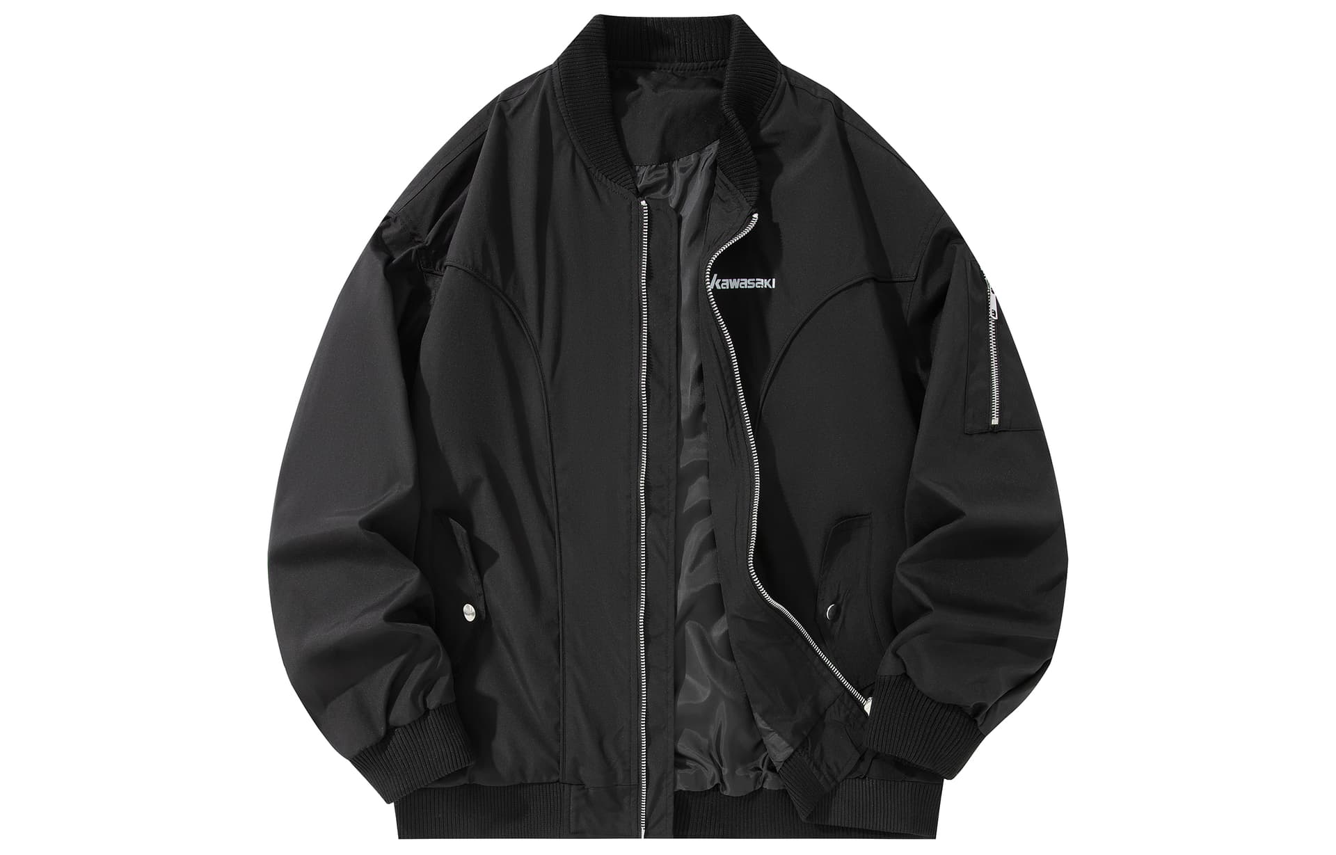 Куртка Kawasaki Американский винтаж роскошная уличная мода Cleanfit готический городской техвир карманы с обратной строчкой премиальный дизайн свободный покрой воротник-стойка повседневный авиатор тренер укороченный рабочая одежда ветрозащитный унисекс - изображение 1