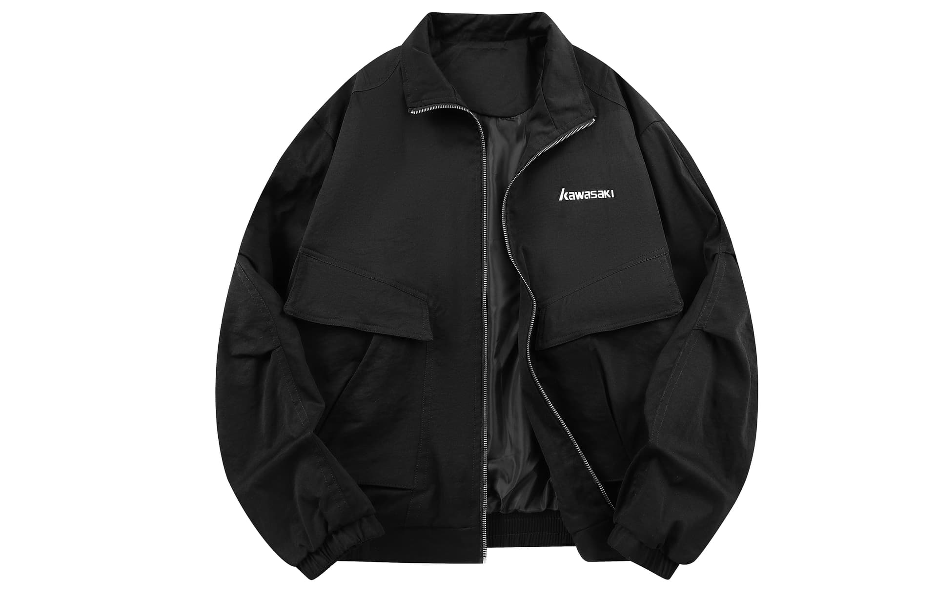 Куртка Kawasaki Американский уличный стиль Основные Cleanfit Принт с буквами Экстра свободный Повседневный Универсальный Преппи стиль Отложной воротник Длинный рукав Спущенное плечо Парный Куртки & Пальто Унисекс - изображение 1