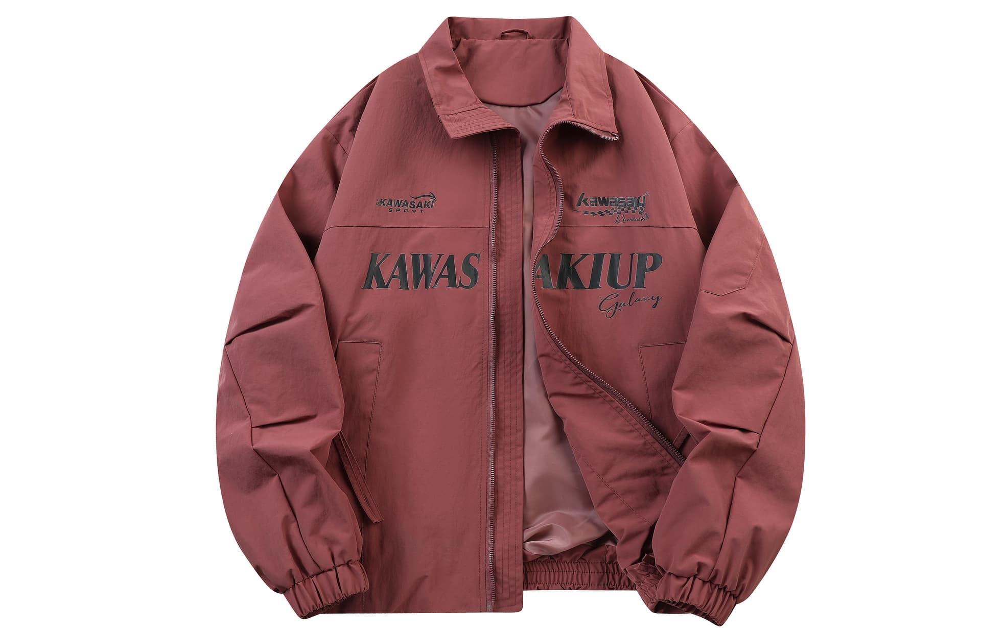 Куртка Kawasaki Американский базовый уличный стиль дизайнерский принт с буквами экстра свободный повседневный универсальный преппи премиум атмосфера отложной воротник длинный рукав спущенное плечо парный куртки унисекс - изображение 1