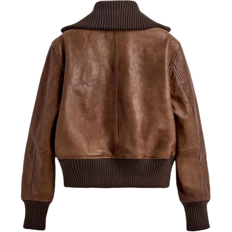 Кожаная куртки ZARA Цвет ириски Мужские Кожаные куртки - изображение 2