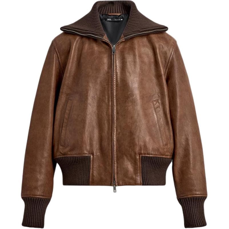 Кожаная куртки ZARA Цвет ириски Мужские Кожаные куртки - изображение 1
