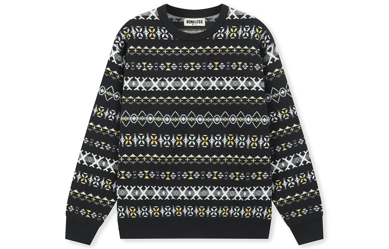 Кофта BONELESS Fair Isle серия ретро жаккард мягкий эластичный повседневный универсальный свитер унисекс - изображение 1