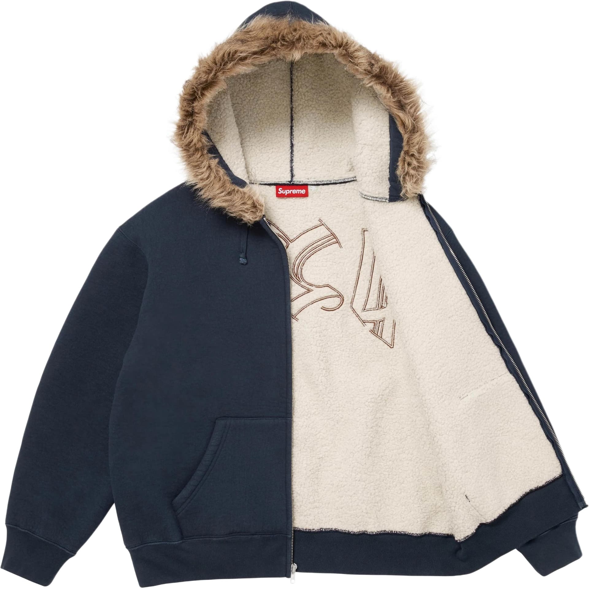 Худи Supreme FW25 WEEK5 Штанга Искусственный мех Зип-ап Толстовка с капюшоном Унисекс - изображение 2