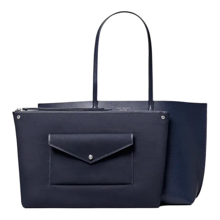 Мини-сумка Tory Burch Perry Буква C Принт Кожа Сумка-тоут Сумка через плечо Большая Женская Морской Синий - изображение 2