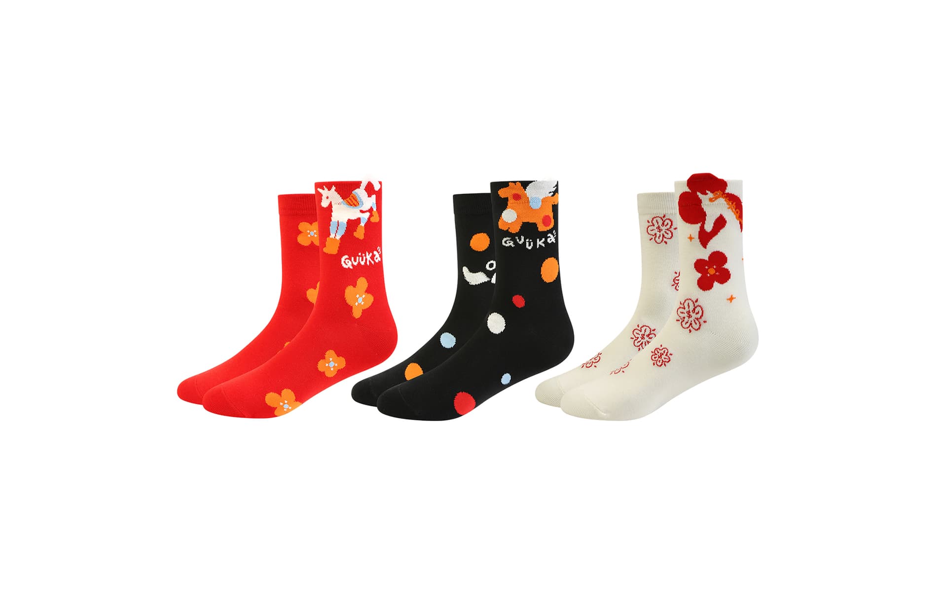 Носки Guuka Экрю Red Black Унисекс Носки Crew - изображение 1