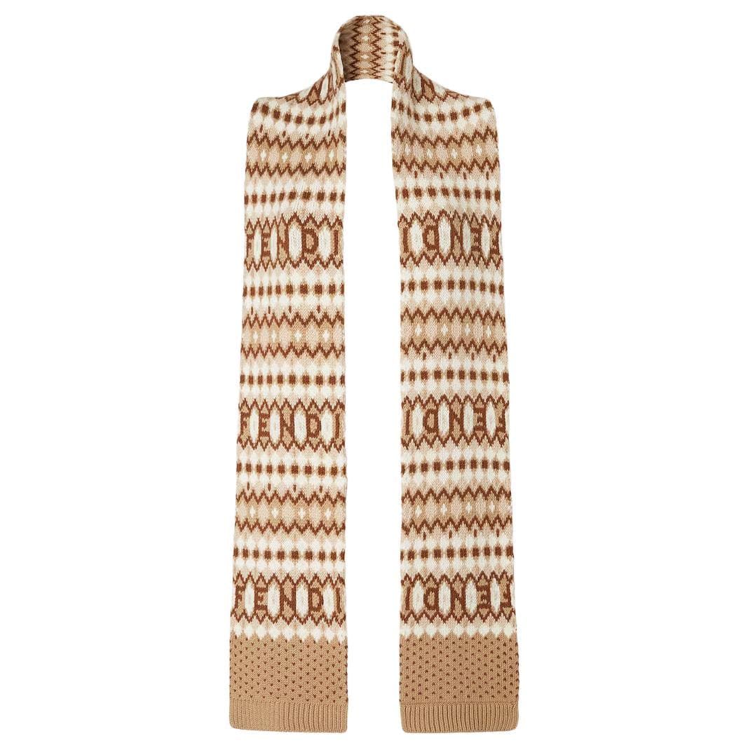 Шарф Fendi Ребристая отделка Sheep Wool Knit Платки Женские Коричневый - изображение 2