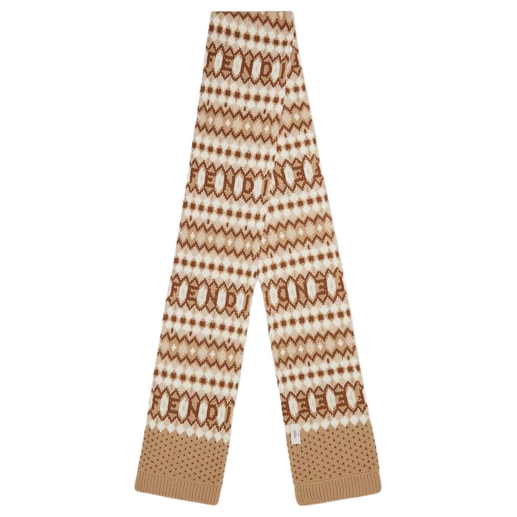 Шарф Fendi Ребристая отделка Sheep Wool Knit Платки Женские Коричневый - изображение 1